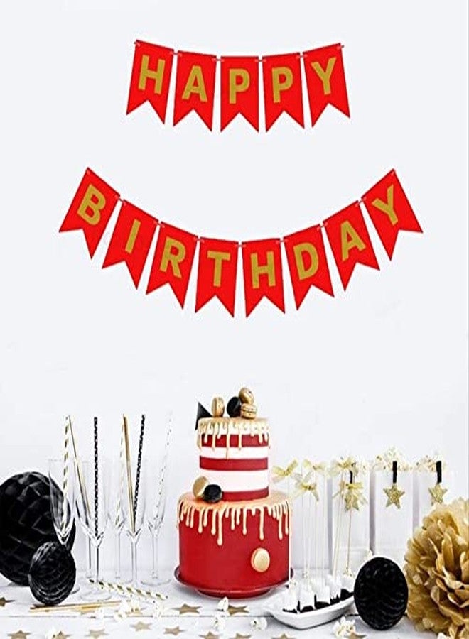 Fun Affairs Happy Birthday Banner Decoration for Kids Bday Party Celebrations Red and Gold - Image 3